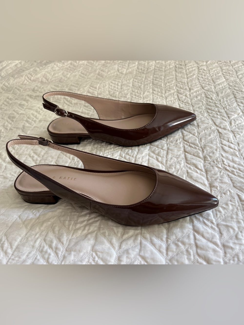 Kelly & Katie Chocolate Brown Patent Pointed Slingback Flats - Picture 4 of 4